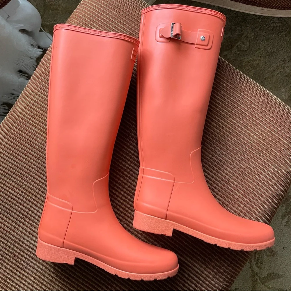 New Hunter Original refined rain boots boot orange coral pink boot size 5